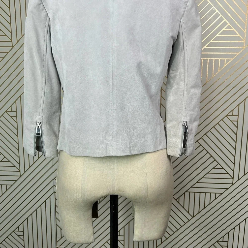Soia + Kyo‎ Collarless Zip Front Suede Jacket Gray Size US Small - Picture 9 of 12